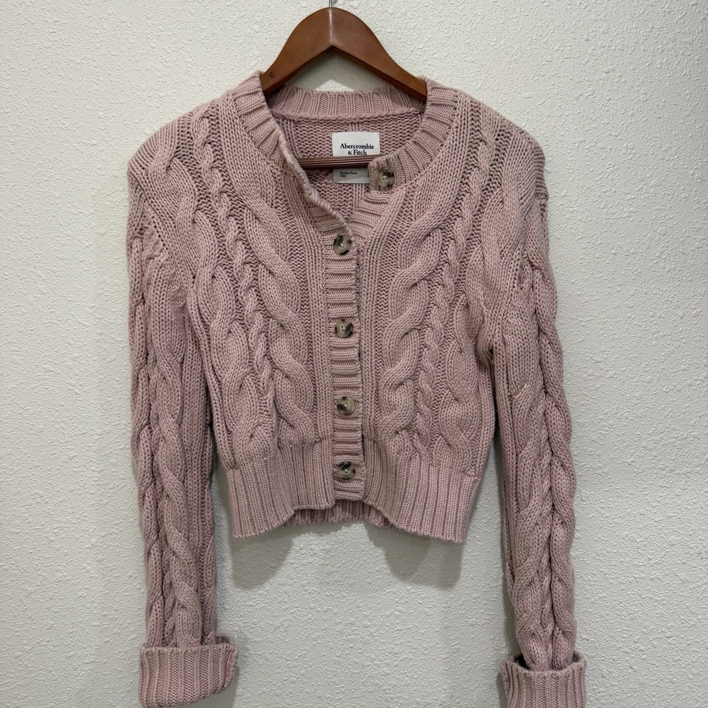 Abercrombie & Fitch Pink Chunky Cable Knit Sweater Cardigan Preppy Y2K Womens XS